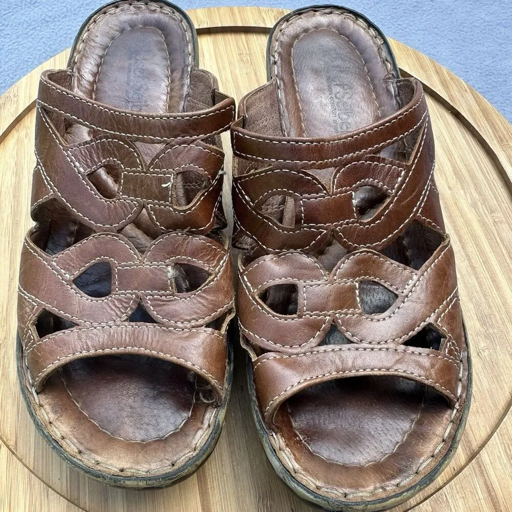 Josef Seibel Catalonia Wedge Sandals Womens Size 38 US 7-7.5 Brown Leather Shoes
